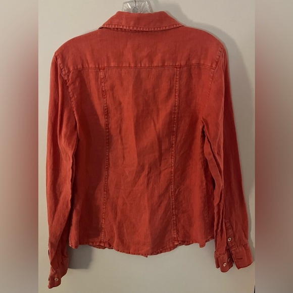 Indigo Palms Chinos Women's Orange Long Sleeve Linen Button Down Top; Size M - Picture 2 of 7